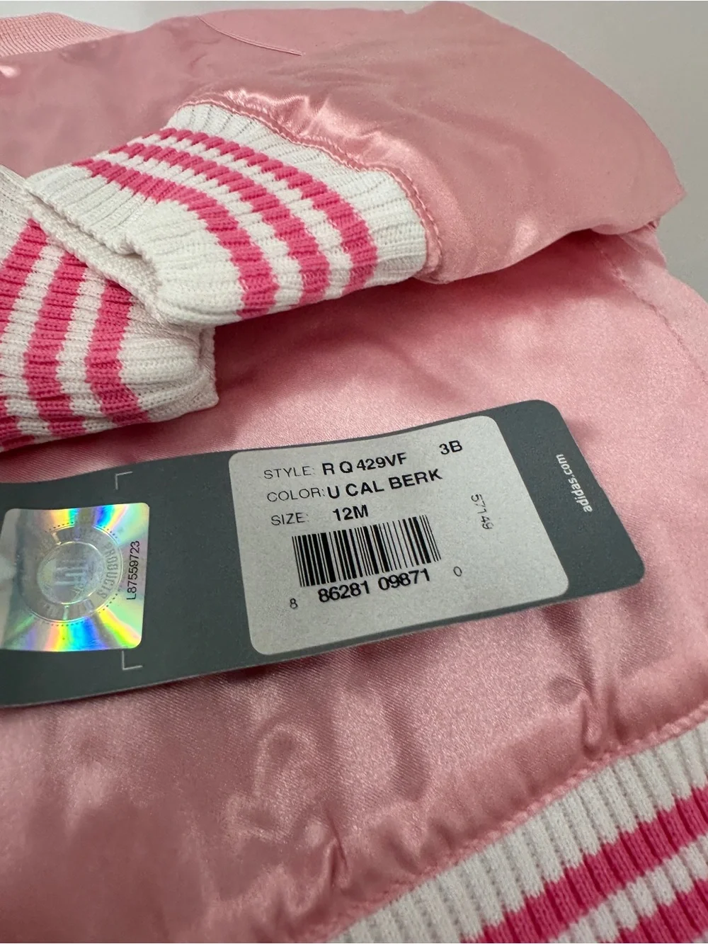 NWT Adidas pink satin U CAL BERKLEY letterman jacket